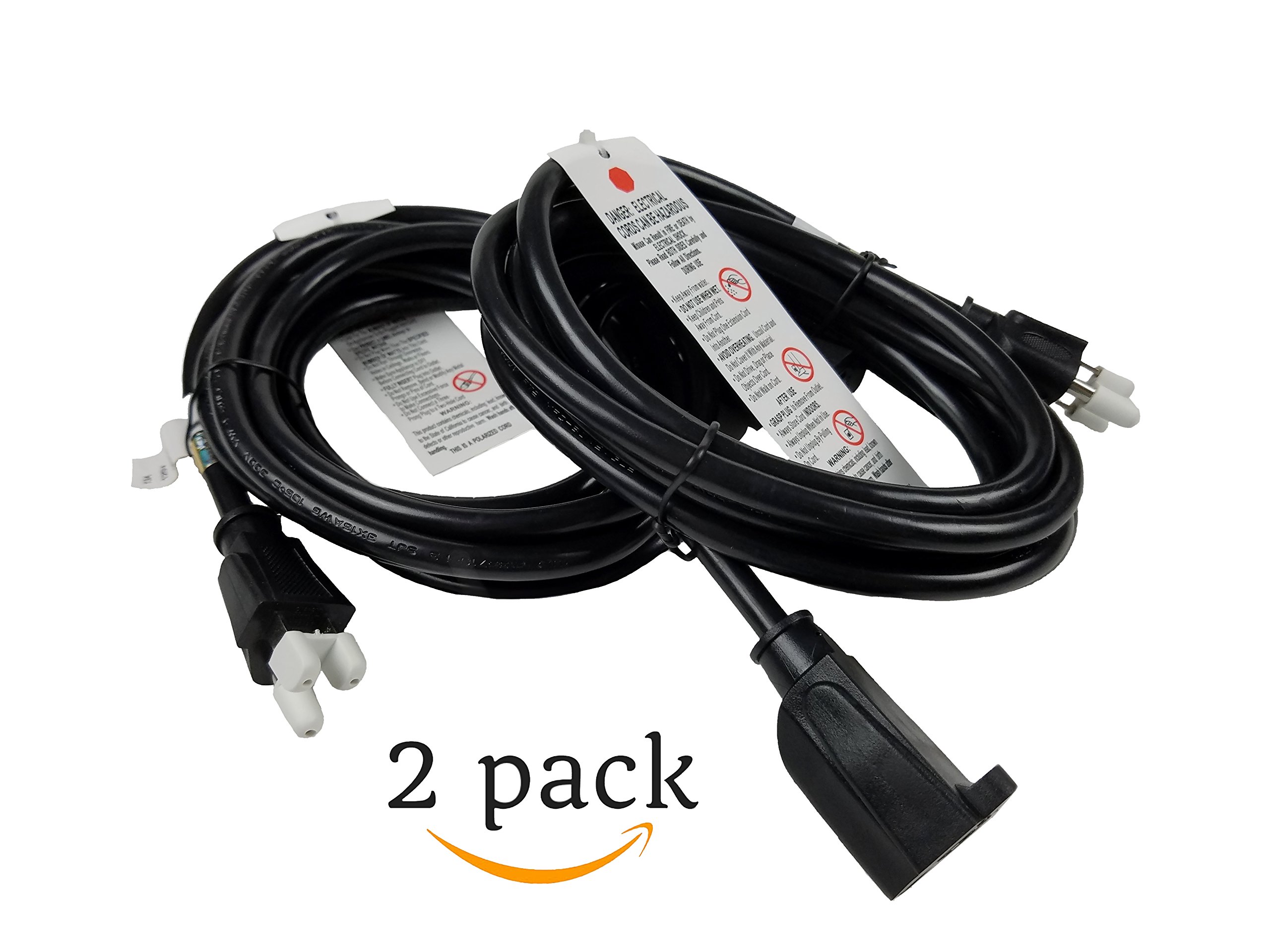 10 Ft Extension Cord 2 Pack Black 10 foot 16 AWG 1625 Watt 13 Amp