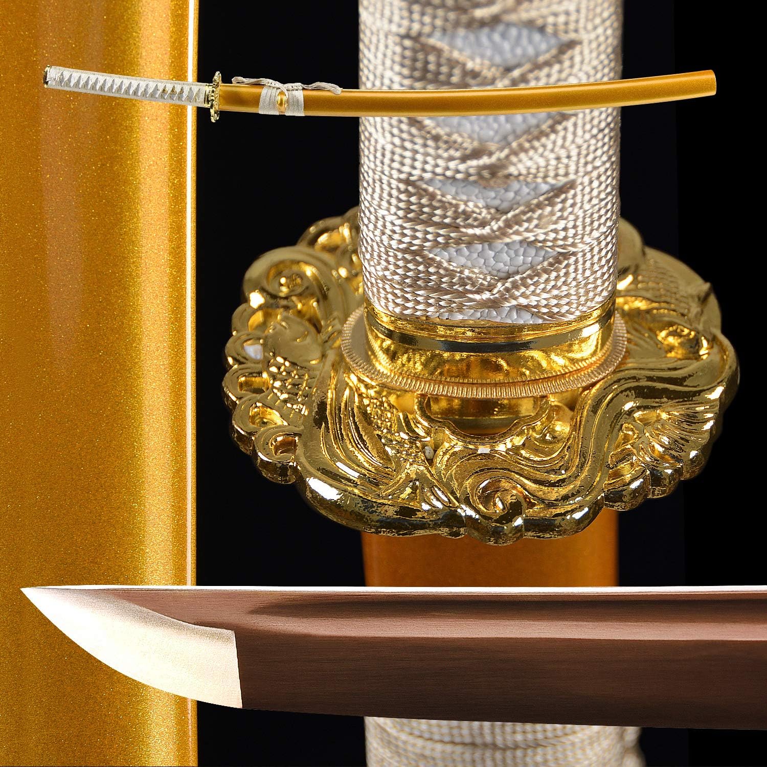 kasne Full Handmade Japanese Samurai Katana Sword, Hand Forged, 1095 High Carbon Steel，Golden Blade，Functional, Full Tang，Very Sharp