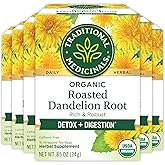 Traditional Medicinals Tea, Organic Roasted Dandelion Root, Supports Kidney Function & Healthy Digestion, 96 Tea Bags (6 Pack)