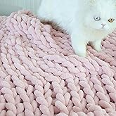 Maetoow Chenille Chunky Knit Blanket Throw (40×50 Inch), Handmade Warm & Cozy Blanket Couch, Bed, Home Decor, Soft Breathable Fleece Banket, Christmas Thick and Giant Yarn Throws, Light Pink
