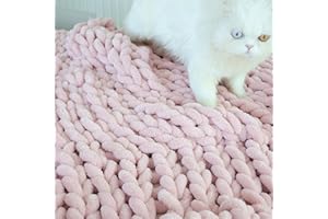 Maetoow Chenille Chunky Knit Blanket Throw （30×40 Inch）, Handmade Warm & Cozy Blanket Couch, Bed, Home Decor, Soft Breathable Fleece Banket, Christmas Thick and Giant Yarn Throws, Light Pink