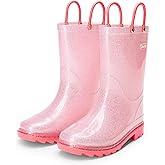 DREAM PAIRS Kids Rain Boots Glitter Boys Girls with Easy-on Handles Sparkly Waterproof Boots Outdoor Playing Rain Boots Unisex-Child