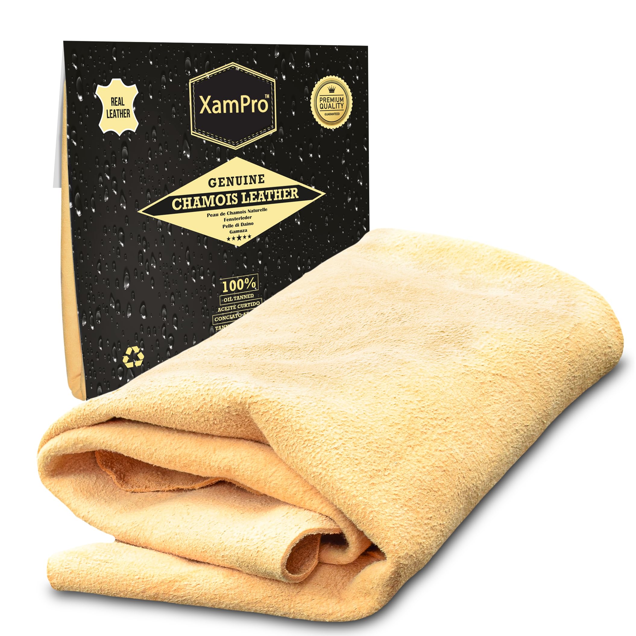 Photo 1 of XamPro - Large 2.75 sq ft English Premium Natural Chamois - Clean Like a pro Chamois - Superb Drying Capacity Easy, Streak Free Finish - Made in The UK