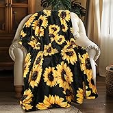 MACEVIA Sunflower Blankets Gifts for Women, Flannel Fleece Sunflower Gift, Floral Throw Blanket for Couch Bed Sofa, Soft Cozy Warm Lightweight Blankets for Travel Camping 260GSM (50"x60")