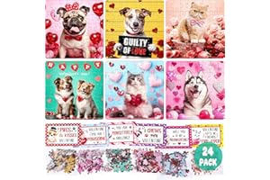 Asoulin Valentine Day Gifts for Kids, 24 Packs Valentine Day Cards for Kids School with Cat & Dog Jigsaw Puzzles Toys Birthday Gifts for Kids Toddler Boys Girls Goodies Bags Classroom Gifts Exchange