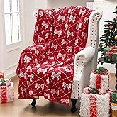 Remagr 50 x 70 Inch Christmas Coquette Bow Throw Blanket Christmas Coquette Gift for Women Feather Microfiber Xmas Throw Blanket for Xmas Living Room Sofa Bed Decor(Bow,Red)