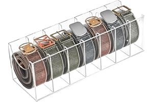 Sezanrpt 7 Compartments Acrylic Belt Organizer, Tie and Belt Organizer Holder for Drawer