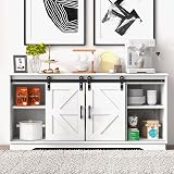 Panana White Wooden Sideboard Cabinet with 2 Sliding Barn Doors TV Stand view 2