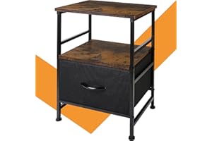 GIOTORENT Nightstand,Drawer Dresser for Bedroom,Bedside Tables with Fabric Storage Drawer and Open Wood Shelf,Small Dresser Night Stand,Bedside Furniture,Side Table for Bed Frame,Closet,Dorm,Black
