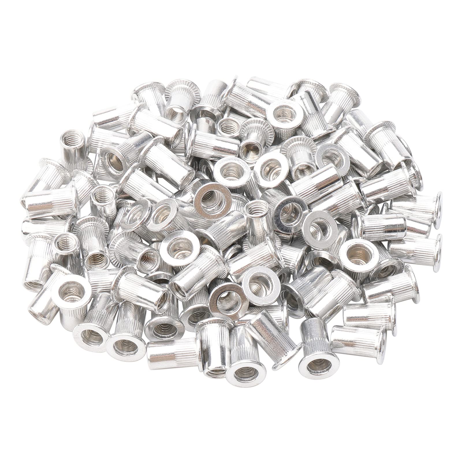 Rowiz 100 PCS M5 5mm Flat Head Aluminum Rivet Nut Blind Insert Nut Knurled Steel Head Nutserts Assortment with Internal Threads, Silver