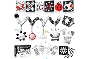 Ajsupojouet Newborn Toys,High Contrast Black & White Baby Toys 0-6 Months with Sensory Cards & Rattle, Essential for Brain De