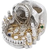 Resin Skull Shaped Jewelry Holder for Ring & Charm, Gothic Skull Decorative Storage for Earring Trinket, White Dark Aesthetic Halloween Decor, Shelf Display Gift for Bedroom, Living Room Home Office