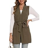 Beautiful Nomad Sleeveless Cardigans for Women Long Sweater Vest Jacket Ribbed Outerwear Coat with Belt