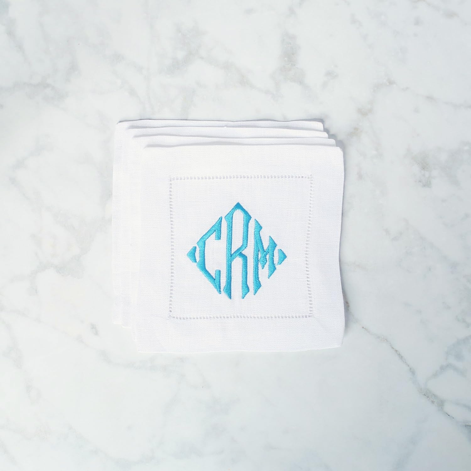 Monogram Linen Cocktail Napkin Set, Embroidered Cocktail
