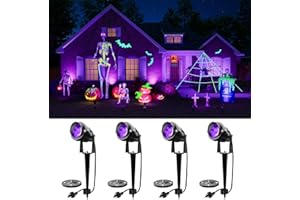 FALOVE 4 Pack Halloween UV Landscape Spotlights for Outdoor Front Yard Waterproof Wired 120V Blacklight Spot Lights for Skeleton, Pumpkin, Ghost, Tree, Purple Ambiance Lighting for Porch, House, Wall, Lawn
