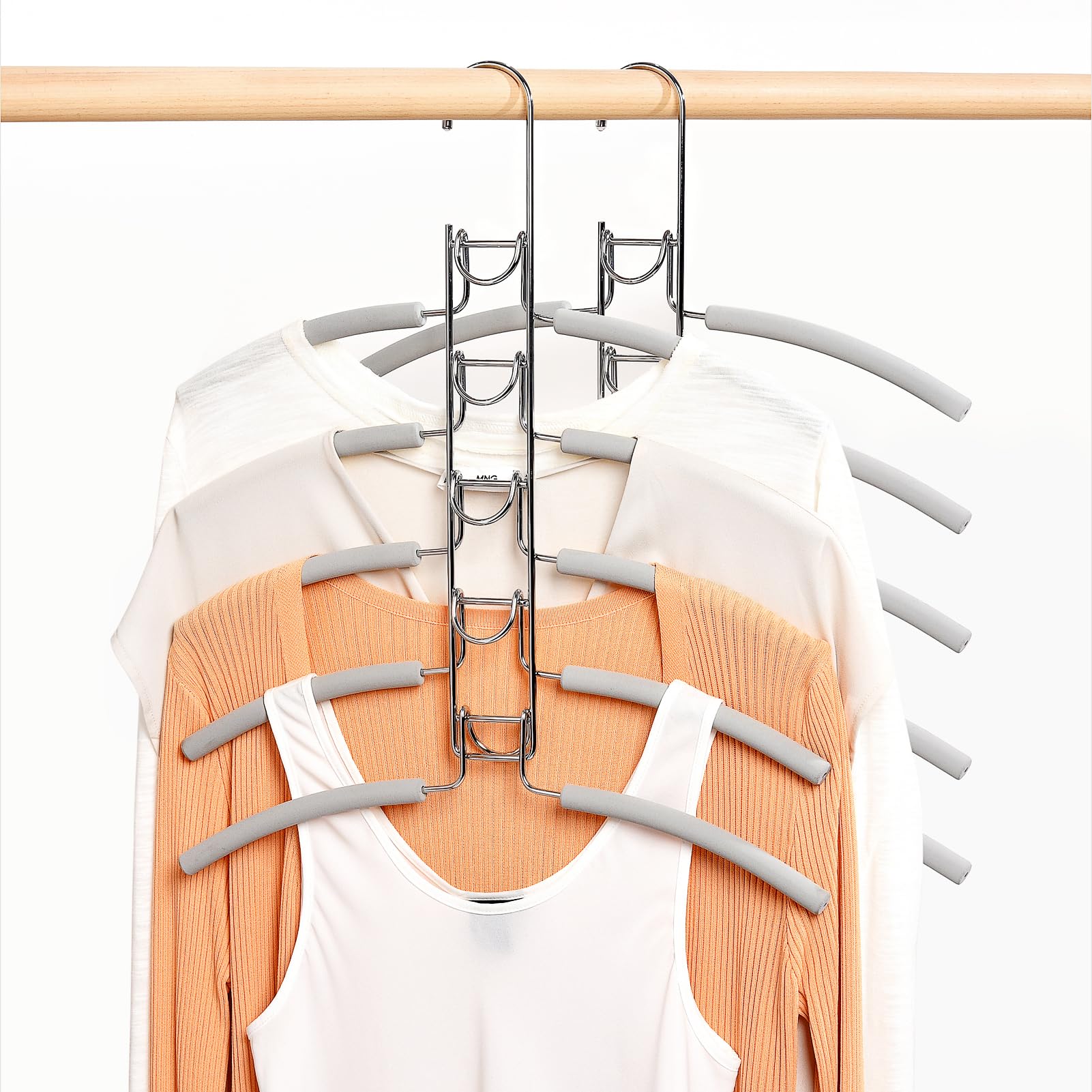 Amber Home 2pcs Space Saving Multi Layer Metal Coat Hanger, Heavy Duty 5-Tier Anti-slip Sponge Magic Clothes Hangers, Wardrobe Storage Multifunctional Shirt Sweater Suits Closet Hanger(1 Fixed Hook)