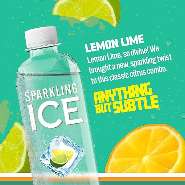 SPARKLING ICE, LEMON LIME SPARKLING WATER, ZERO SUGAR FLAVORED WATER, WITH ANTIOXIDANTS AND VITAMINS, 17 FL OZ BOTTLE