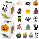 BeYumi Halloween Cute Sticker Roll - 1000Pcs Spooky Boo Skull Stickers Kids | Halloween Cartoon Pumpkin Ghost Bat Stickers in 2 Rolls Waterproof Decal Gift Party Favor Laptop Bottle Envelopes Decor Kids