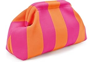 WOZEAH Summer Clutch Purses for Women Casual Crochet Dumpling Bag Colorblock Striped Cloud Clutch Handbags