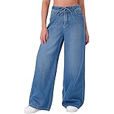 roswear Womens Jeans Non-Stretch Sweatpants Loose Fit Pull On Elastic Waist Front Seam Pants