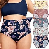 Feihtl Women's Plus Size XL-5XL Underwear High Waist Briefs Panties Rose Floral Print Ladies Undies 5-Pack