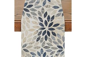 Snycler 13x48 Inch Table Runner Navy Blue Dahlia Pinnata Flower Table Runners Modern Elegant Pompon Farmhouse Geometric Table
