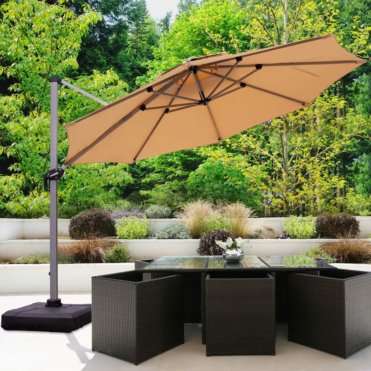 Wyfdm 12ft Patio Umbrella Double Top Cantilever Umbrella Outdoor Offset Umbrella Hanging Umbrella With Easy Tilt And 360 Rotation For Garden Deck Pool Patio Amazon Co Uk Sports Outdoors