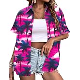 LOMON Women's Summer Hawaiian Shirts Floral Short Sleeve Button Down Shirts Hawaii Tropical Beach Tops Outfits