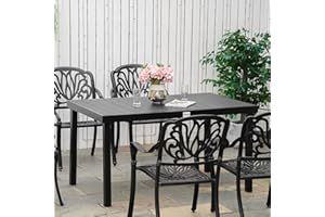 Outsunny 55" L x 35.5" W x 29.25" H Patio Dining Table for 6, Rectangular Aluminum Outdoor Table for Garden Lawn Backyard, Bl