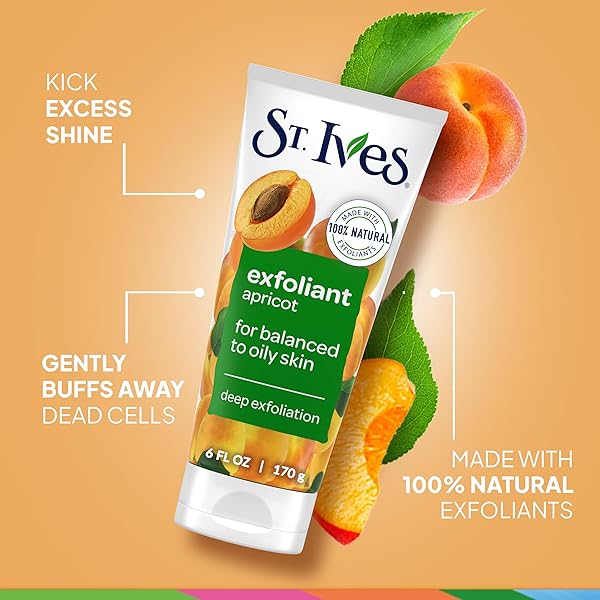 ST. IVES FRESH SKIN APRICOT FACE SCRUB, DEEP EXFOLIATOR SKIN CARE FOR CLEAN, GLOWING SKIN, OIL-FREE FACIAL SCRUB MADE WITH 100% NATURAL EXFOLIANTS, 6 OZ