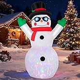 Unusual 6 FT Tall Christmas Inflatables Snowman Outdoor Decorations with Built-in Rotating Led Lights & Tunnel Eyes Xmas Blow Up Snow Man with Magic Hat for Party Indoor Yard Garden Winter Decoration
