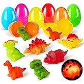 JOYIN 6 Pcs Prefilled Easter Eggs with Dinosaur Bath Toy, Jumbo Eggs with Light-up Bath Toys for Kids Toddlers Basket Filler,
