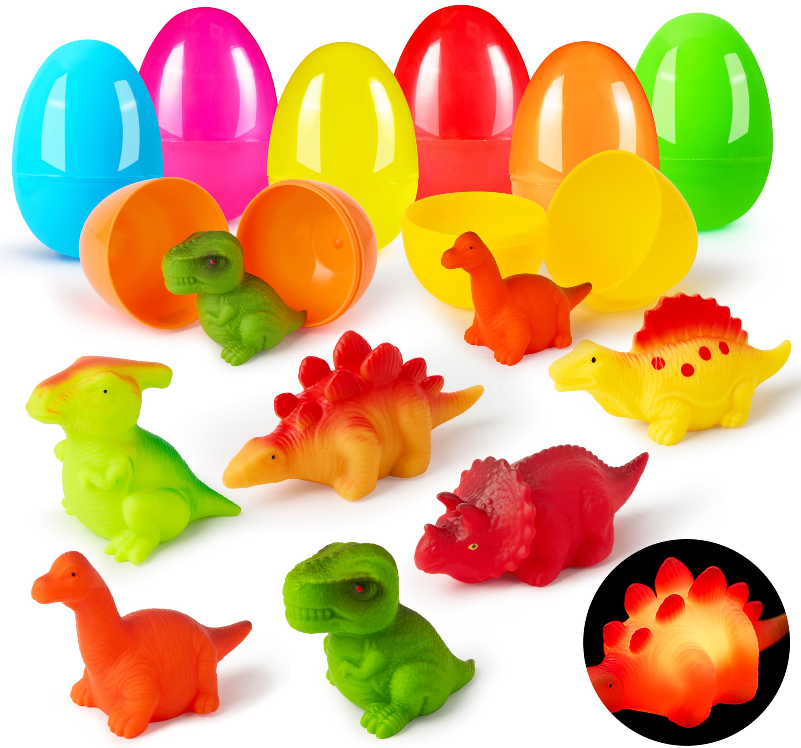JOYIN 6 Pieces Pre-Filled Easter Eggs with Luminous Floating Dinosaur Bath Toys Easter Egg Hunt Easter Theme Party Favors