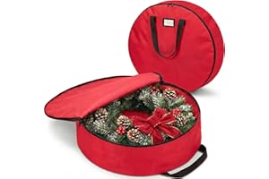 ZOBER 2 Pack Oxford Christmas Wreath Storage Container 30 Inch - Wreath Bag for Artificial Wreaths Box - Waterproof Fabric, Dual Zippered Wreaths Storage Bag With Strong Durable Handles - Red