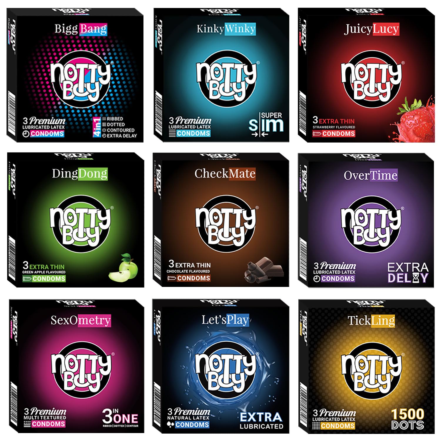 NottyBoy Condom Variety Pack​ of 27 pcs with 9 Different Varieties