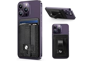 TWZKG for MagSafe Wallet, Magnetic Card Wallet Holder with Secure-Grip Finger Loop, for iPhone 15/14/13/12 Series, Not for 13/12 Mini, 5-Card Holder, Slim Vegan Leather, RFID Blocking