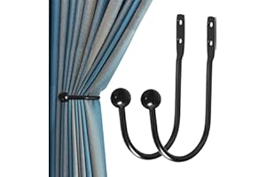 HEMOUR Curtain Holdback, 2 Pcs Wall Mounted Drapery Tiebacks with Screws, Heavy Duty Metal Decorative Window Drapery Holder Curtain Hook, Black