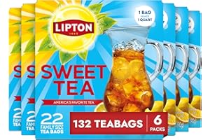 Lipton Southern Sweet Iced Tea Bags, Family Size Zero Calories, 132 Total Bags (22ct - Pack of 6)