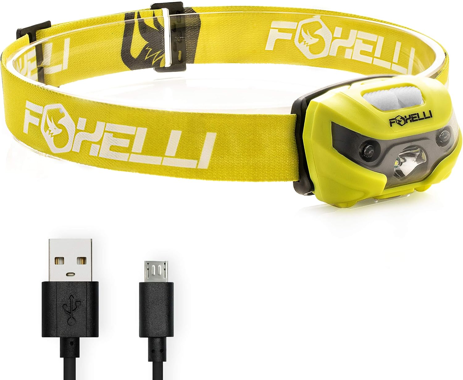 Foxelli USB Rechargeable Headlamp Flashlight - Up to 30 Hours of Constant Light on a Single Charge, Super Bright White Led + Red Light, Compact, Easy to Use, Best Headlight for Camping, Running, Kids : Sports & Outdoors