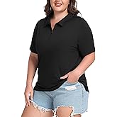 MoFiz Plus Size Golf Polo Shirts for Women Zip Up Short Sleeve Collared Tennis Workout Tops Sport Athletic Activewear XL-5XL