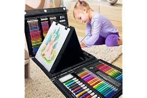 DxJ Kit de dessin de 208 pièces pour enfants et adultes avec chevalet double face à trois volets, pastels à l'huile, crayons,