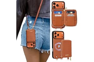 ORNARTO Magnetic Detachable Wallet Case for iPhone 17 Pro Max, [Compatible with MagSafe], Crossbody Wallet Case with Card Holder Wrist Strap, RFID Blocking PU Leather Wallet Phone Cover 6.9", Brown