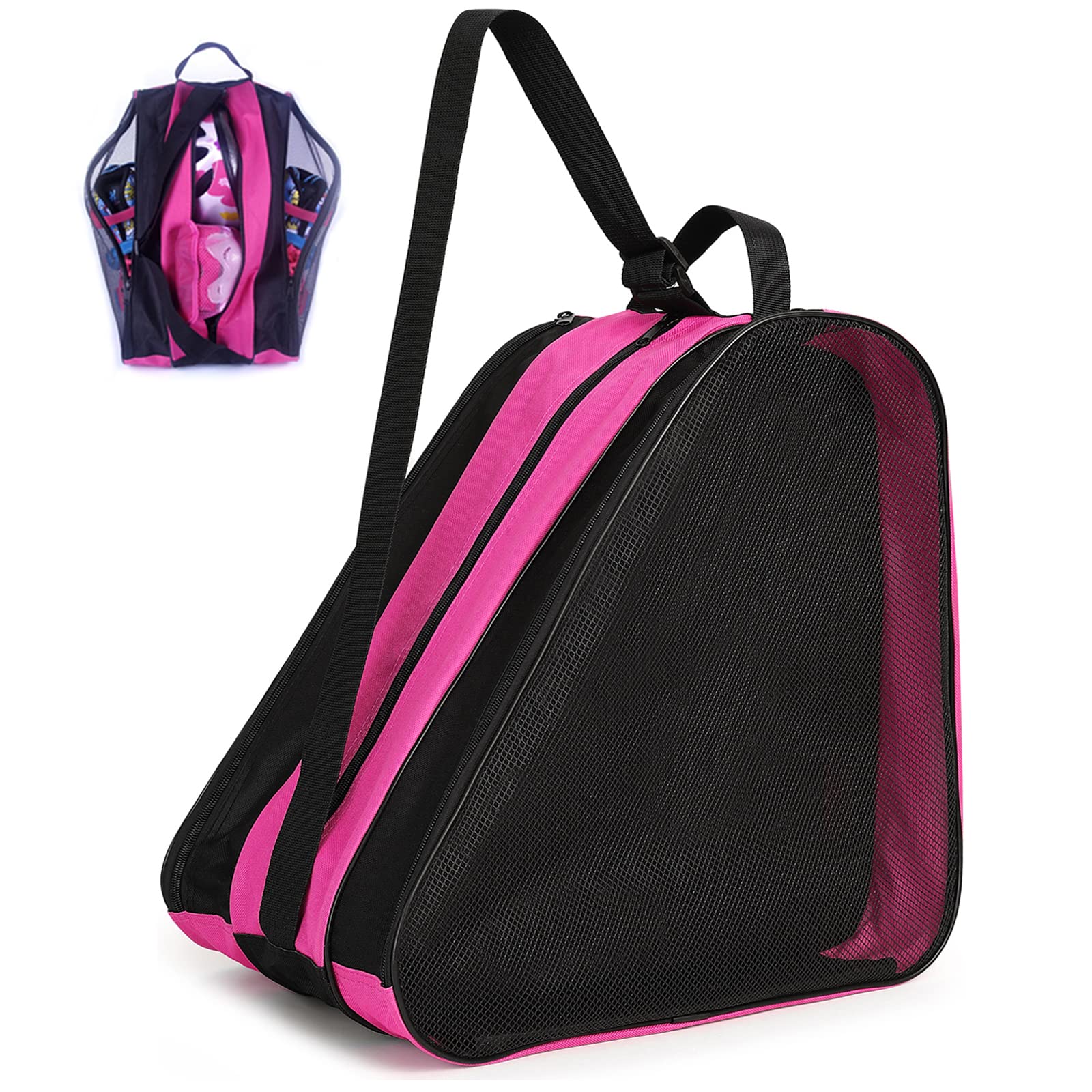 Kefiyis Roller Skate Bag - Unisex Ice Skate Bag with Adjustable Shoulder Strap - Breathable Oxford Cloth Skating Shoes Storage Bags Roller Skating Accessories Pink