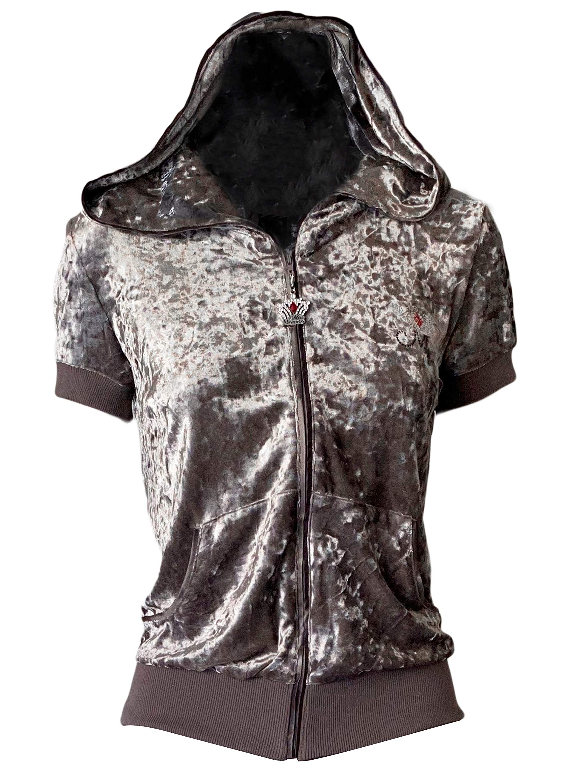 Miss Monaco Jacket Short Sleeve Zipper Casual Outwear Fashion Hooded with Two Side Pockets