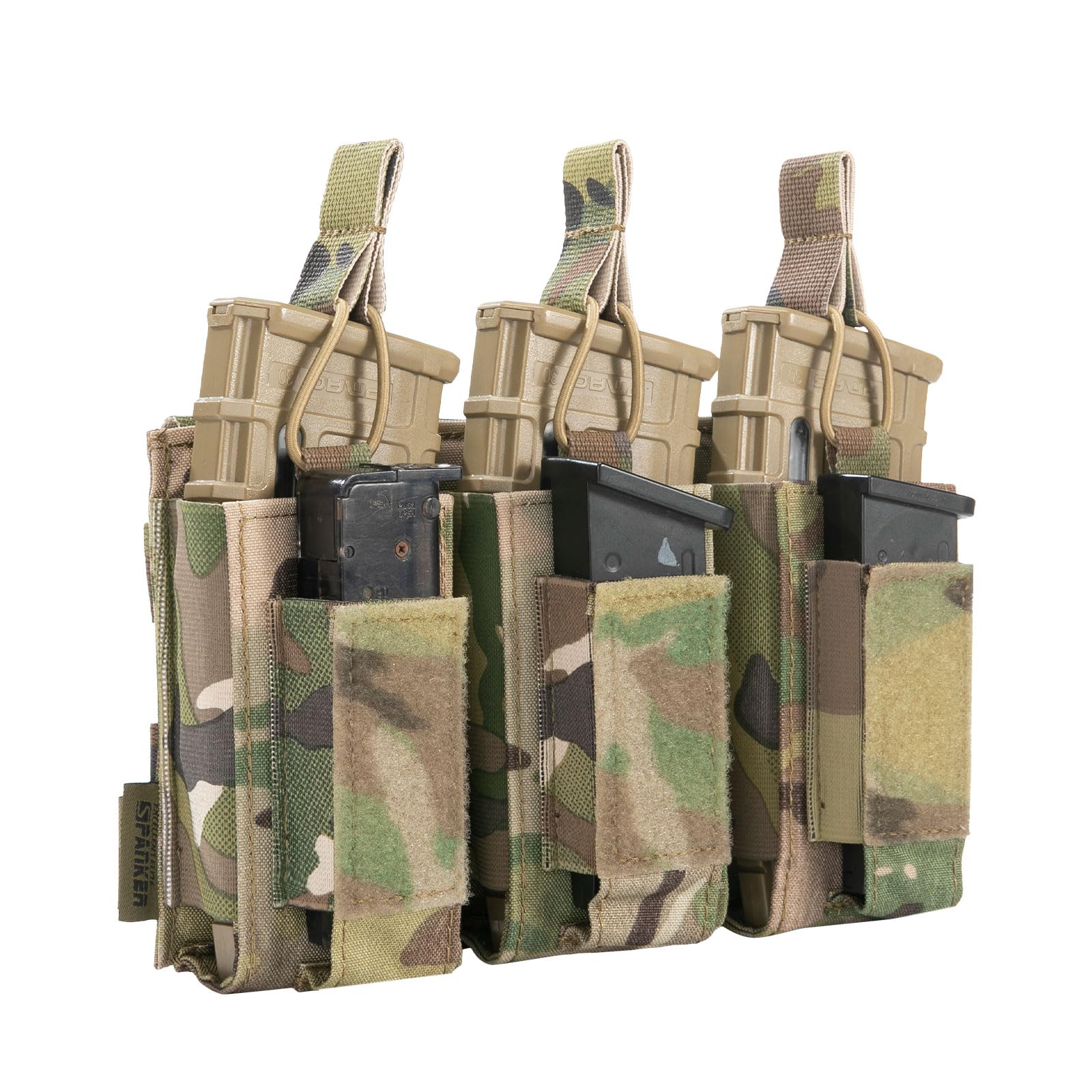EXCELLENT ELITE SPANKER Open-Top Single/Double/Triple Mag Pouch for M4 M16 AK AR Magazines and Pistol Mag Pouch(Triple-Multicam)