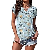 Neineiwu Womens Dressy Casual Short Petal Sleeve Shirts Pleated Loose Tops Blouses