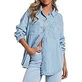 EMMIOL Women Denim Shirts Oversized Long Sleeve Button Down Blouse Distresse Jean Jacket Fall Outfits 2026
