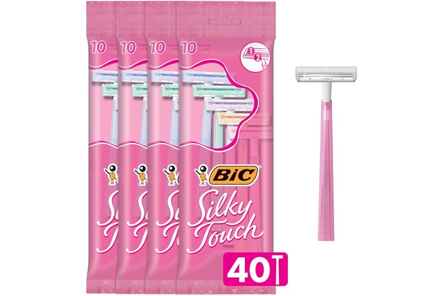 BIC Silky Touch Women’s Disposable Razors, With 2 Blades, Pretty Pastel Razor Handles, 40 Count Value Pack of Shaving Razors