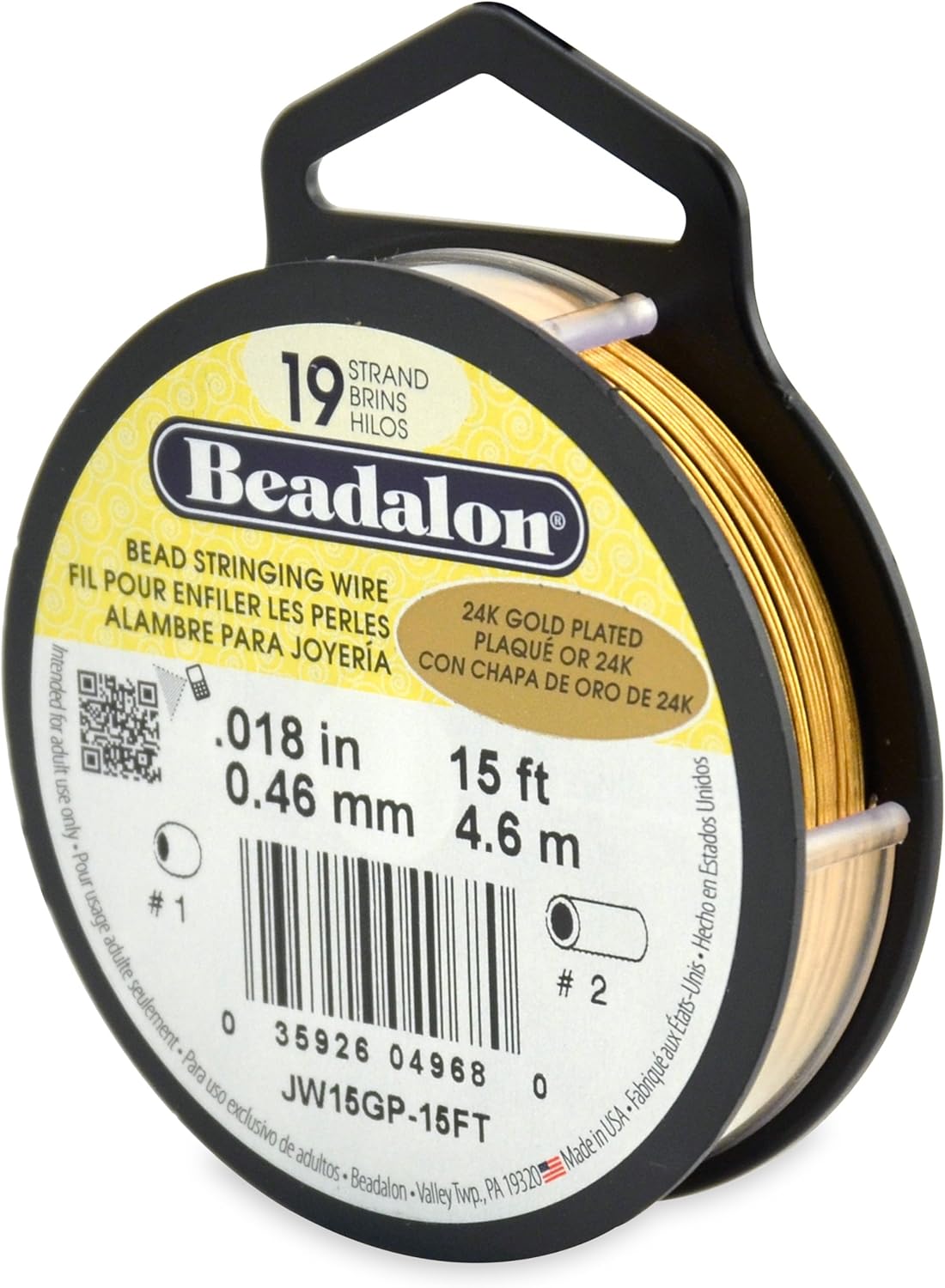 Beadalon 19Strand Bead Stringing Wire, 0.018Inch, Gold