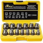 Topec 13+1 Piece Impact Bolt &amp; Nut Remover Set, 3/8" Drive Bolt Extractor Socket Set, 8mm-19mm Stripped Lug Nut Remover, Twist Socket for Damaged, Rusted, Rounded Fasteners